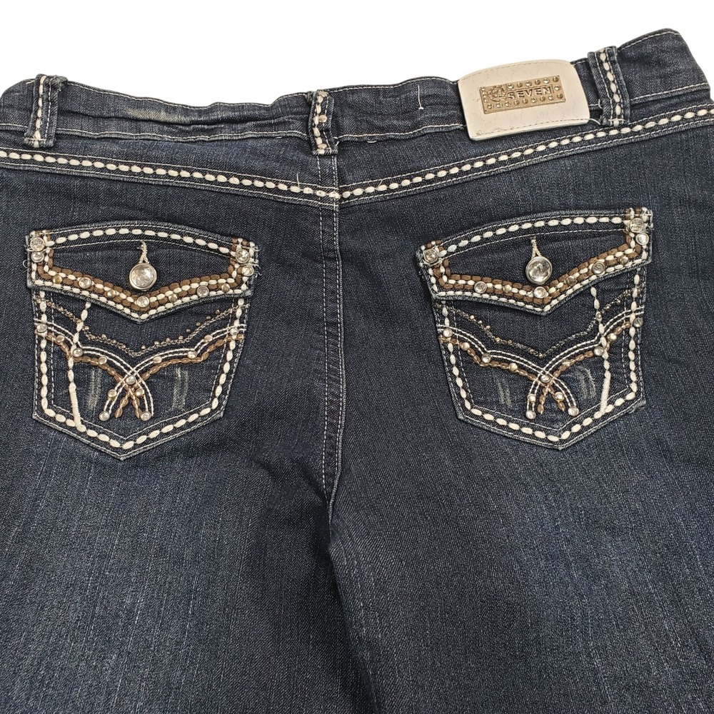 Seven7 Women Denim Bermuda Shorts 14‎ Blue Rhinestone Embellished Y2K